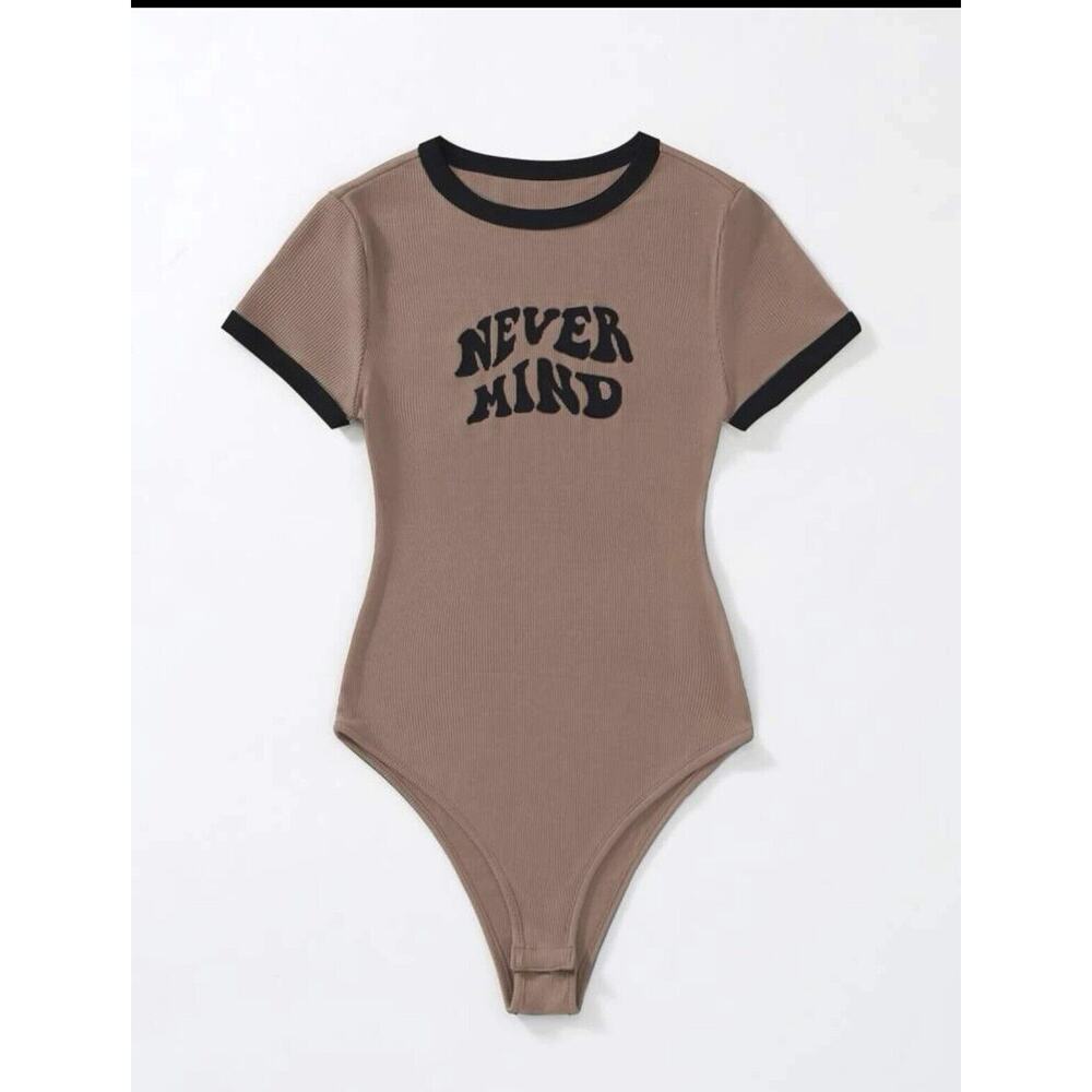 SHEIN Plus ‘Never Mind’ Contrast Binding Bodysuit